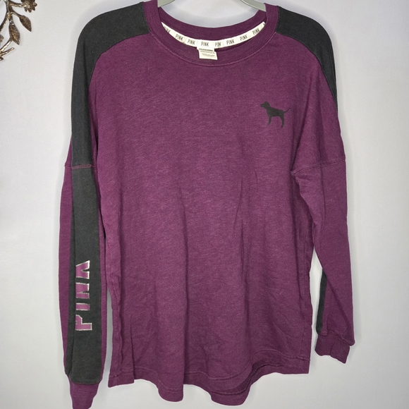 PINK Victoria’s Secret Purple Raglan Long Sleeve Tee Logo Back Size S/Petite - Picture 9 of 9